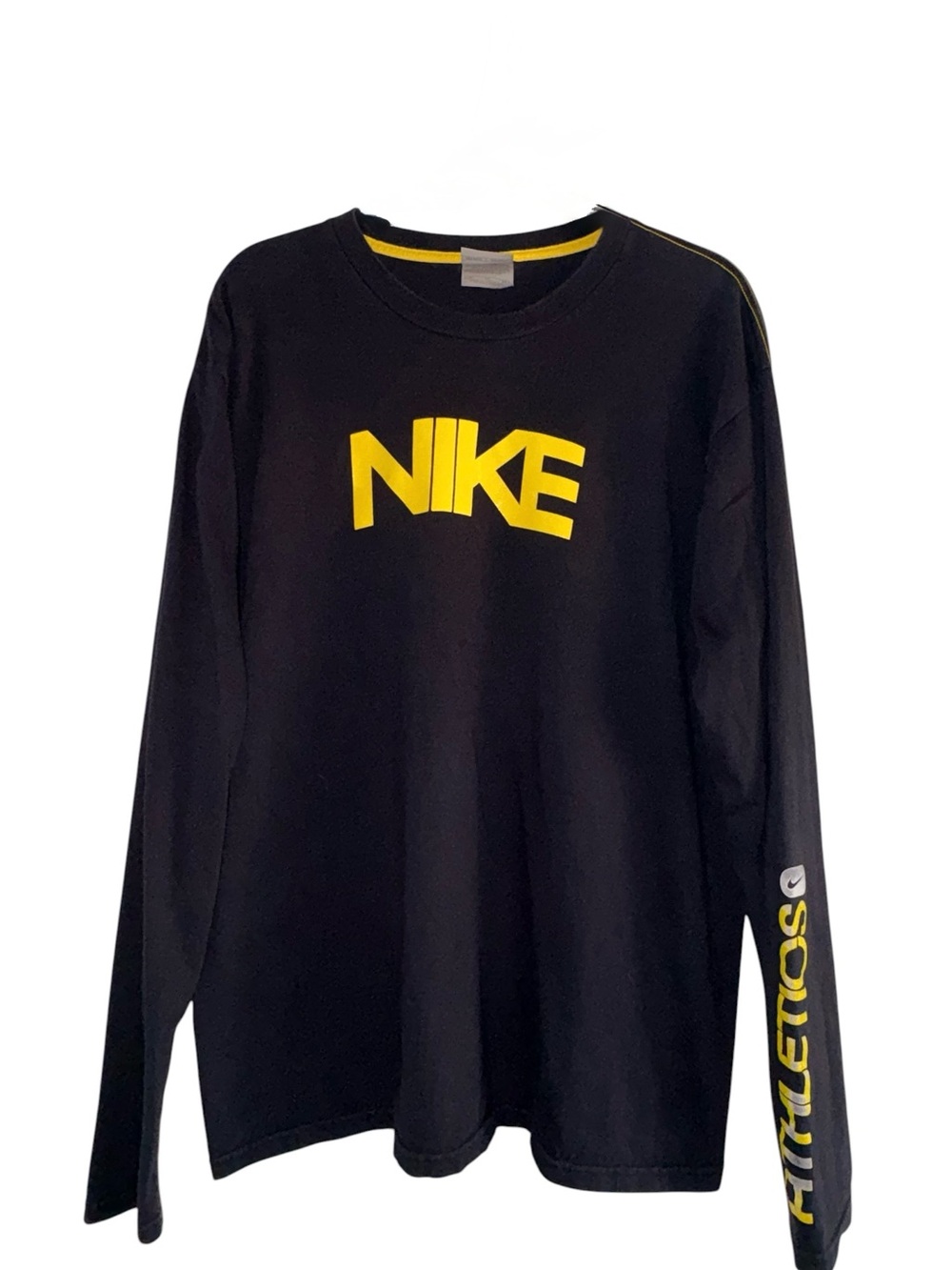 Nike Black Long-Sleeve Tee with Yellow Logo and Sleeve Text